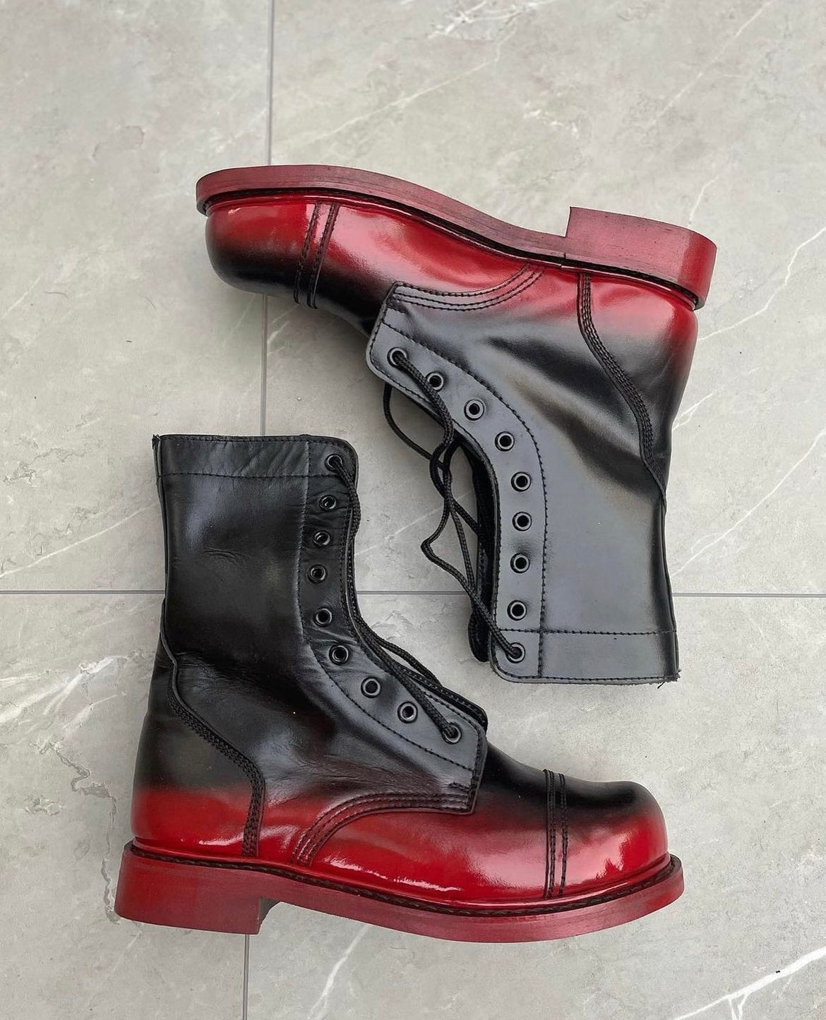 Vintage Blood Red Leather Combat Boots