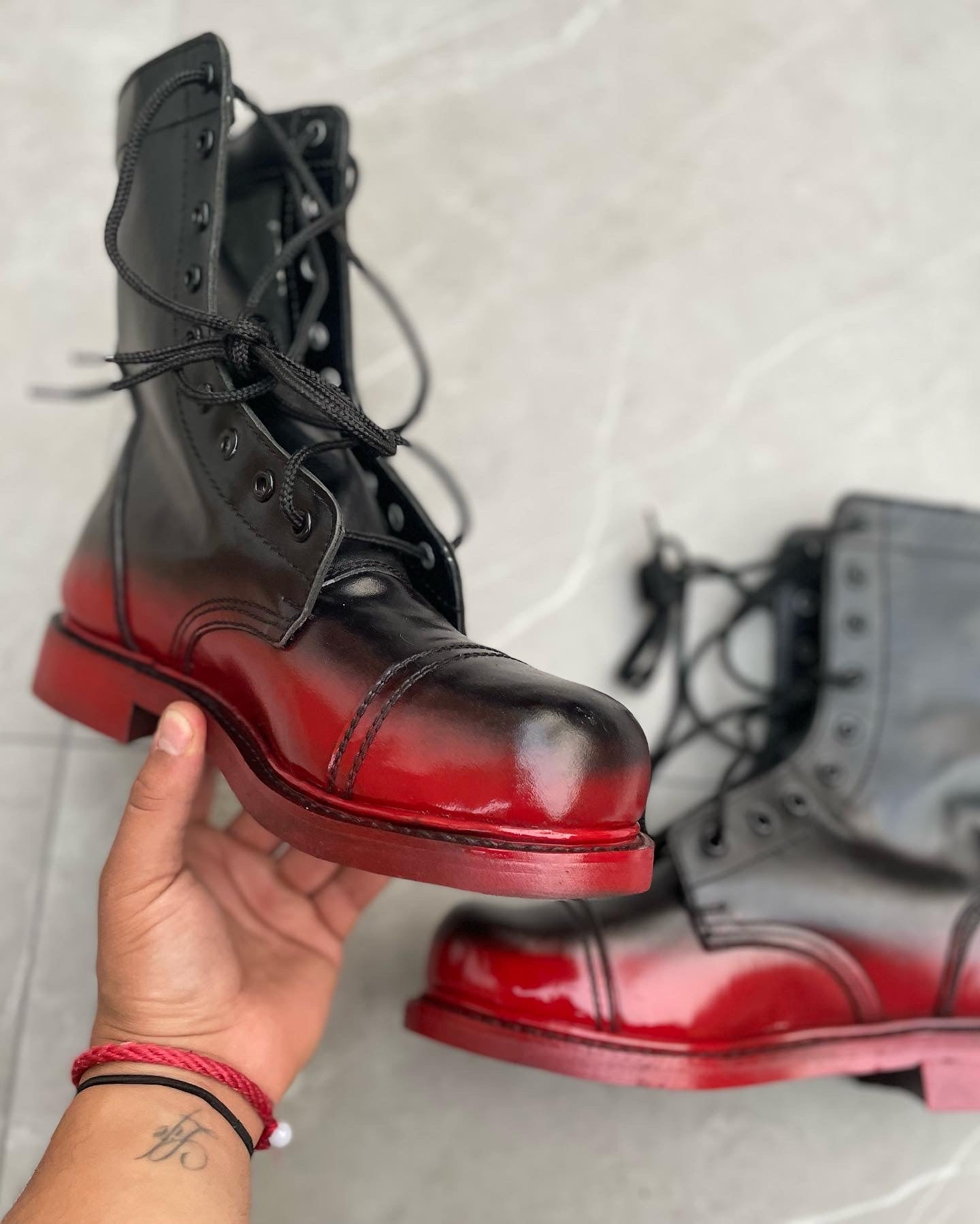 Vintage Red Opium Leather Combat Boots