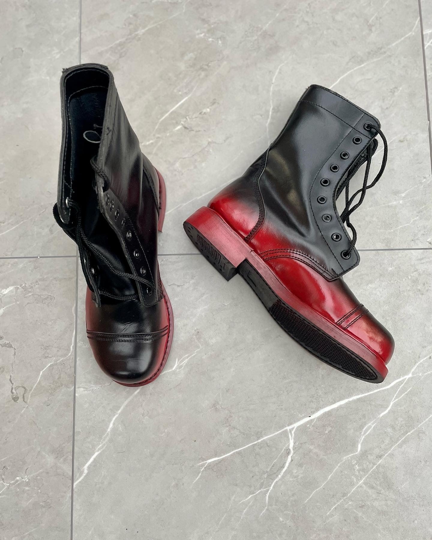 Vintage Red Opium Leather Combat Boots