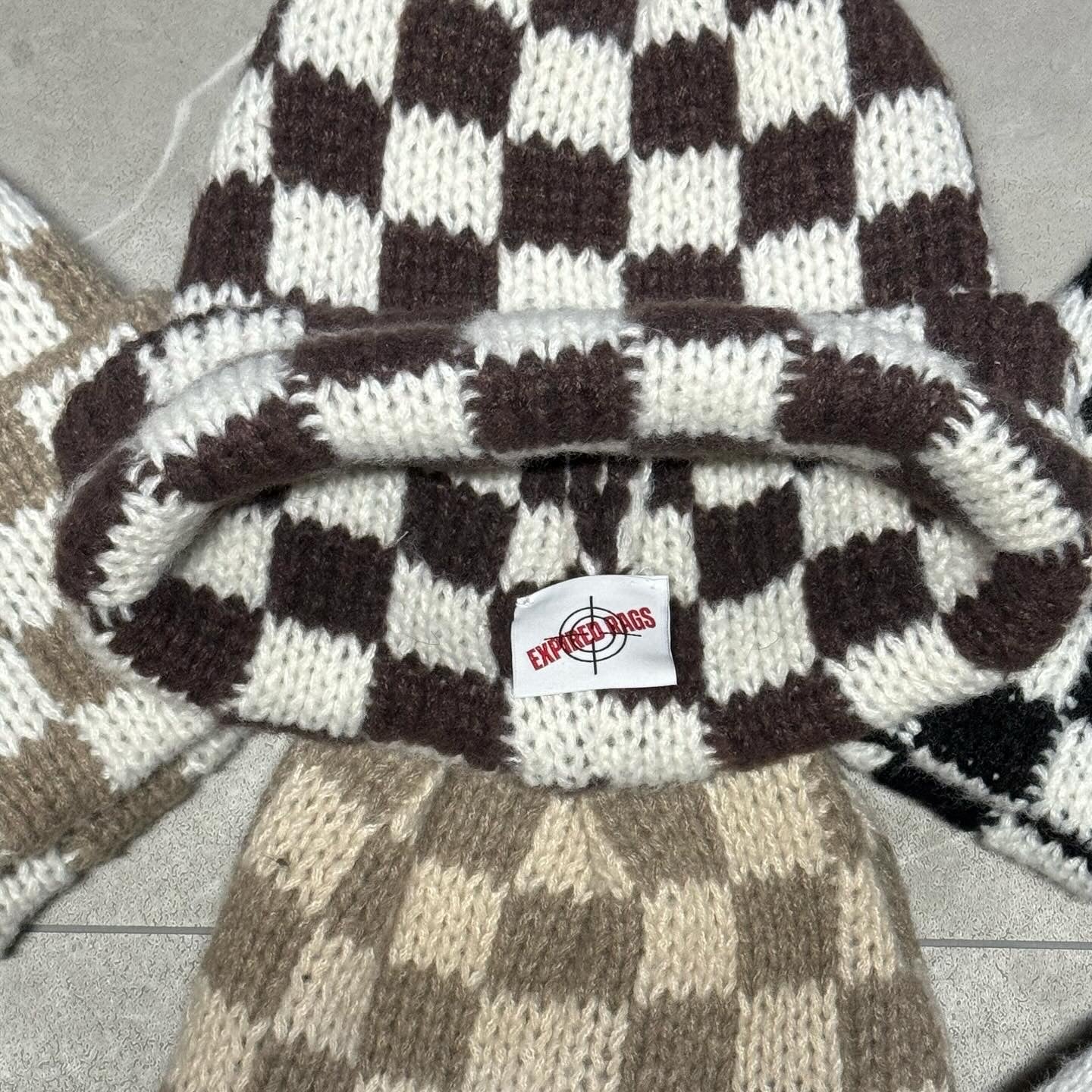 CHECKERED KNIT BEANIE