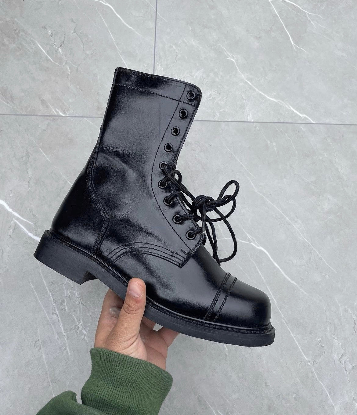 Vintage Military Black Leather Combat Boots